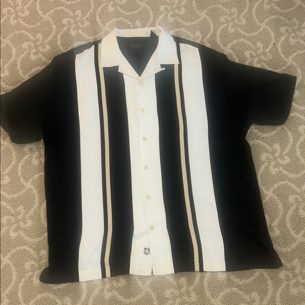 Nat Nast Luxury Originals Mens 100% Silk Shirt large Bowling Retro Rockabilly - Picture 2 of 7